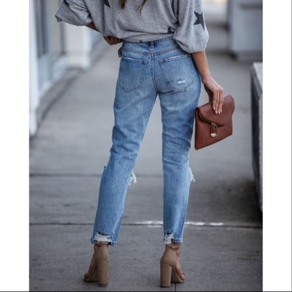 Special A , high rise distressed straight leg jean, size 3 or waist 28 - Picture 3 of 7